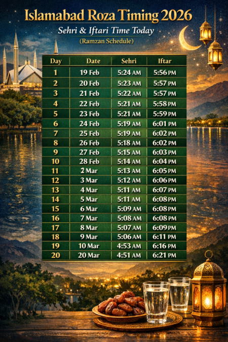 Islamabad Roza Timing 2026 – Sehri & Iftari Time Today (Ramzan Schedule)