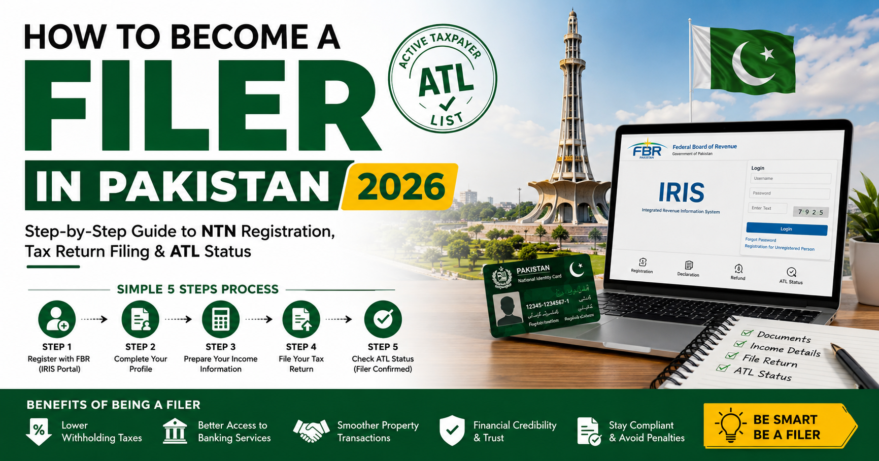 How to Become a Filer in Pakistan (2026 Complete Guide) – Step-by-Step FBR Registration, NTN & Tax Return Filing